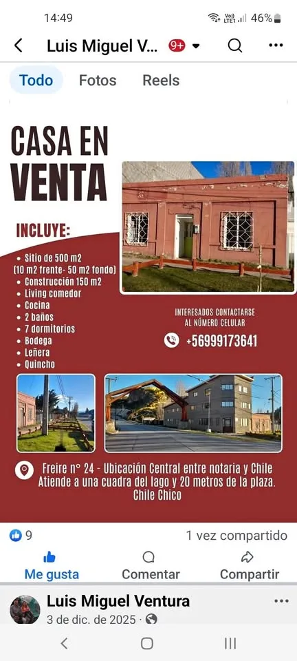 Exterior view of a central house for sale in Chile Chico