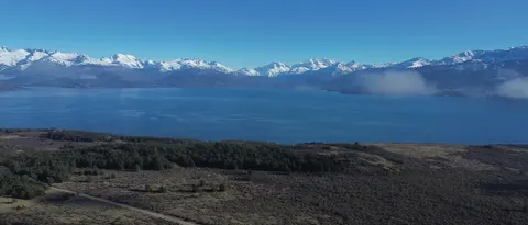 Distant view of Lake General Carrera from a hillside parcel